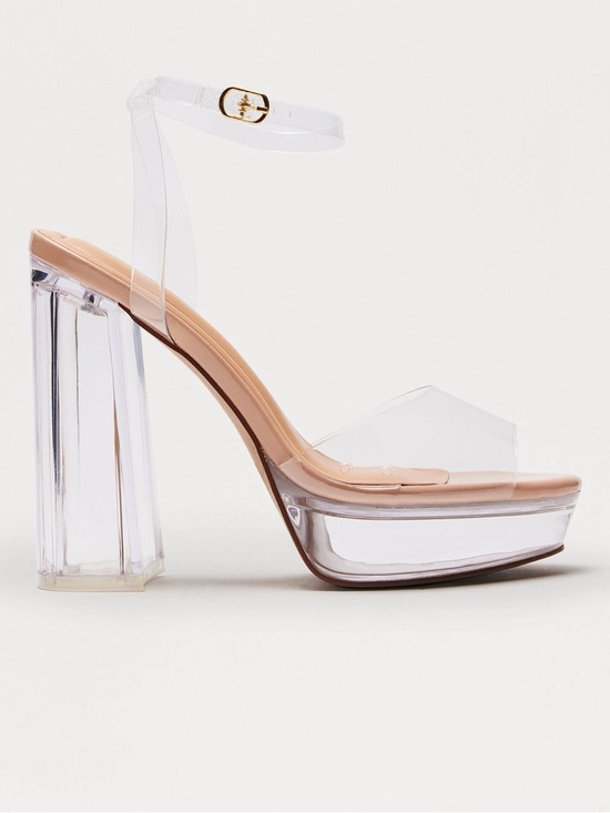 Clear Platform Ankle-Strap Heels - clear w Nude bottom - Picture 3 of 3